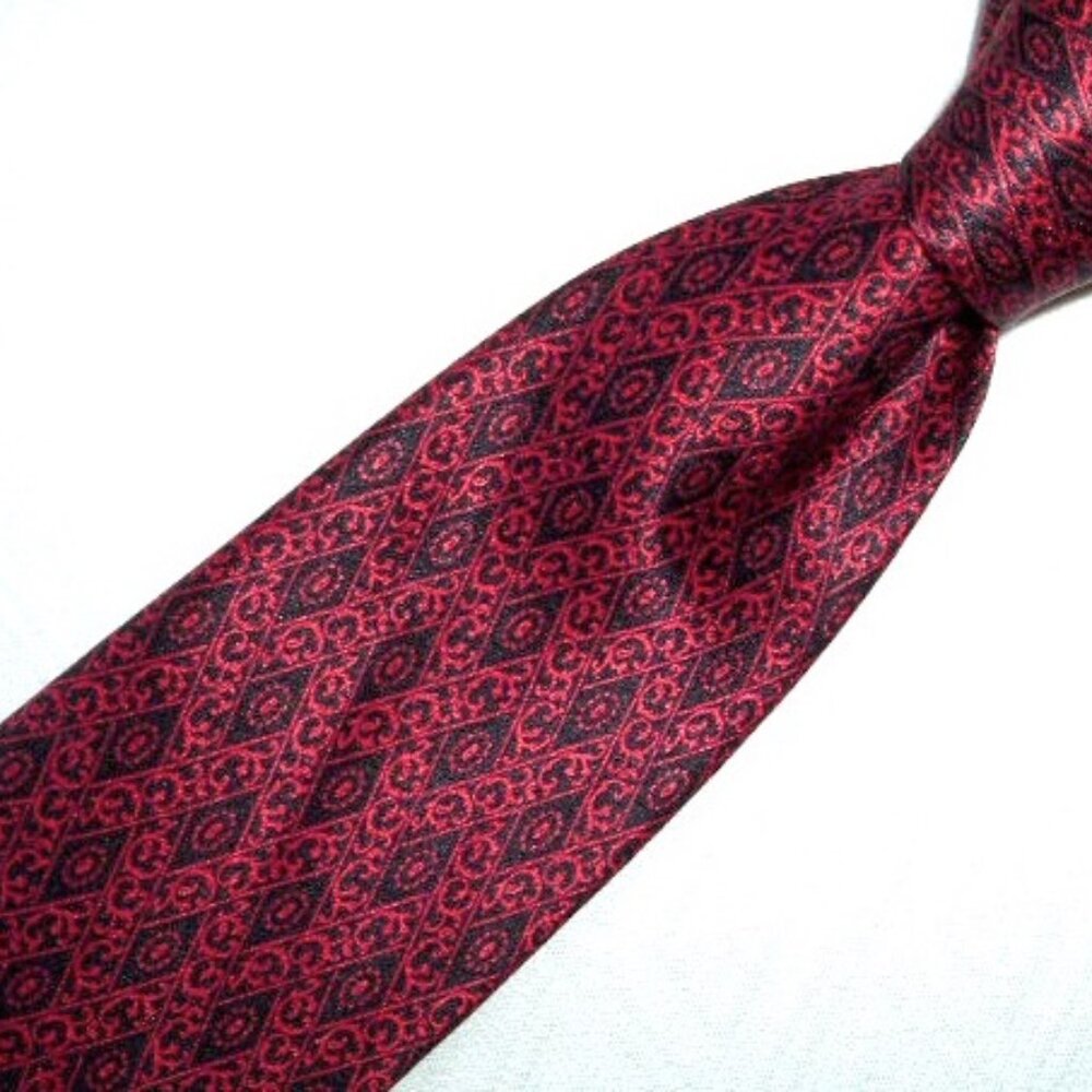 STEFANO RICCI RED geometric floral scroll pattern silk tie made in Italy